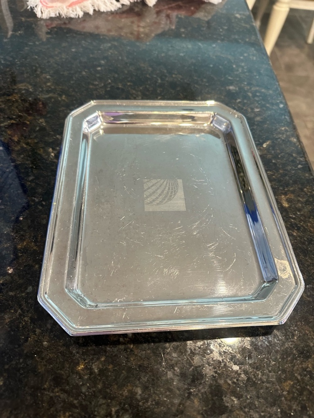 CONTINENTAL AIRLINES FIRST/BUSINESS CLASS SILVER SERVING TRAY GLOBE LOGO